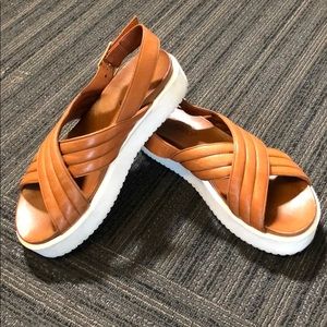 Inuovo Brown Cross Strap Wedge Sandals Size 7